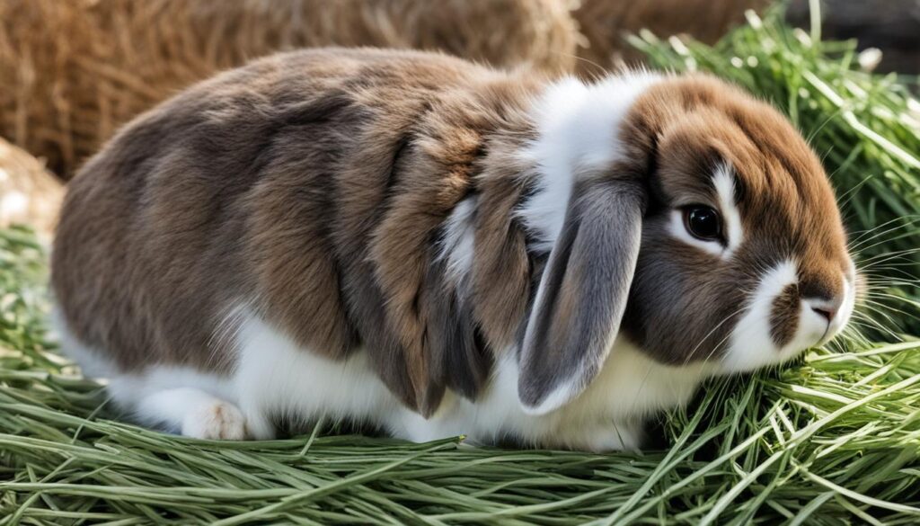 Mini Lop Rabbit Eating Hay