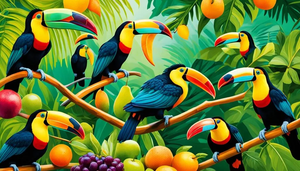 Feeding toucans tropical fruits Feeding toucans tropical fruits