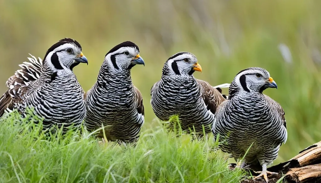 Galliformes exploring their habitat for food