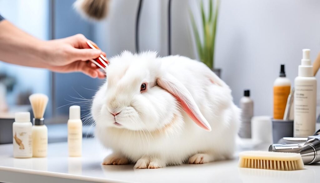 albino rabbit grooming